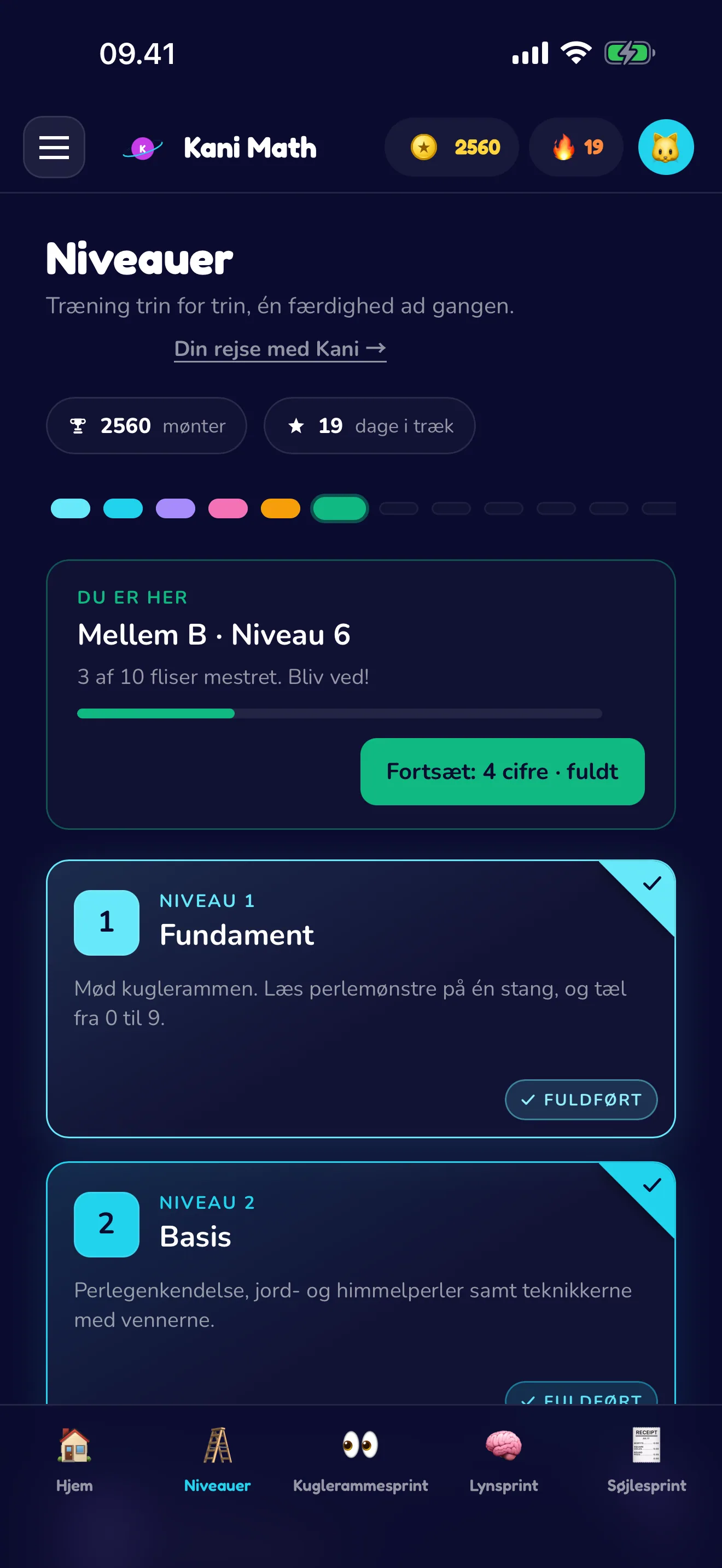 Ni niveauer, én færdighed ad gangen.