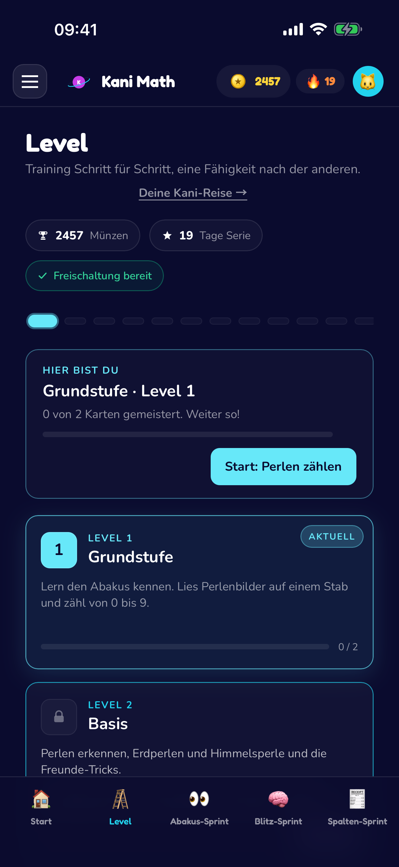 Neun Level, eine Fähigkeit nach der anderen.