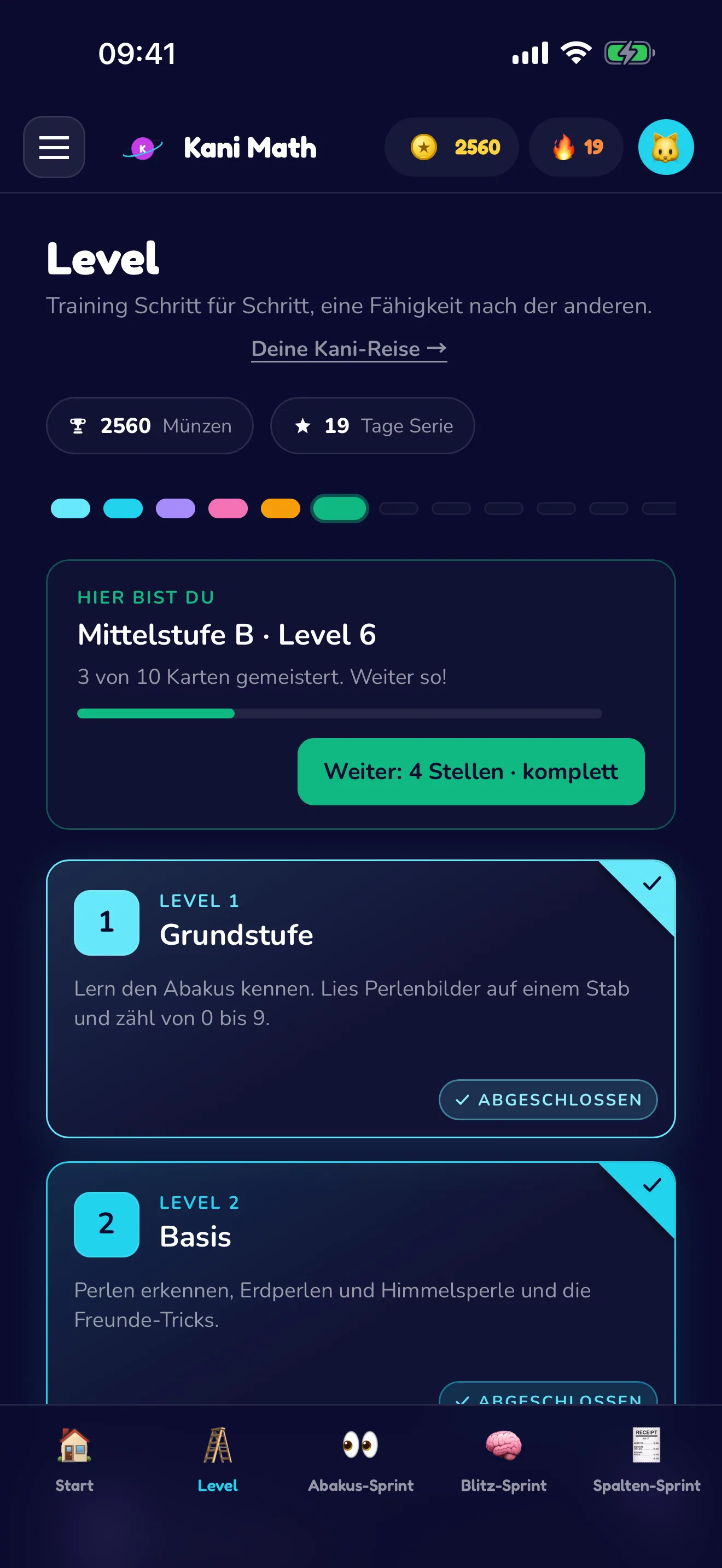 Neun Level, eine Fähigkeit nach der anderen.