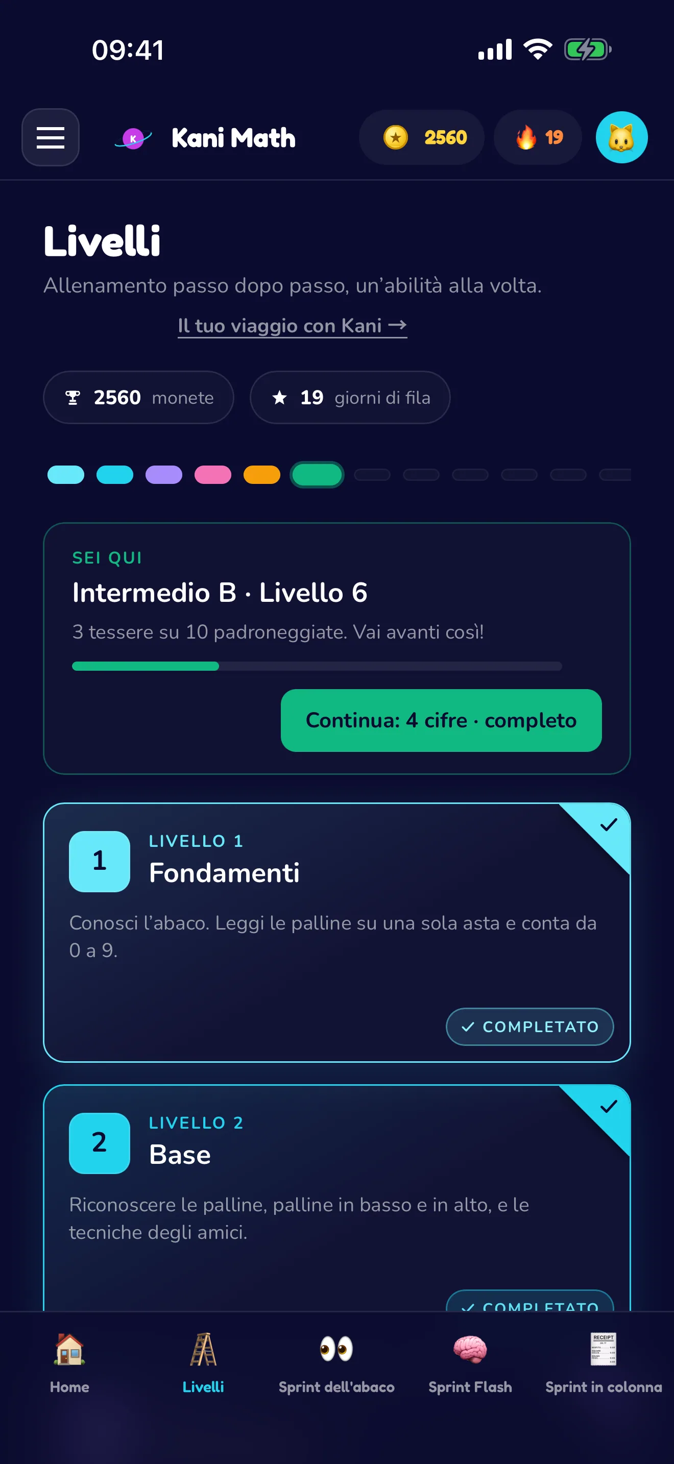 Nove livelli, un’abilità alla volta.
