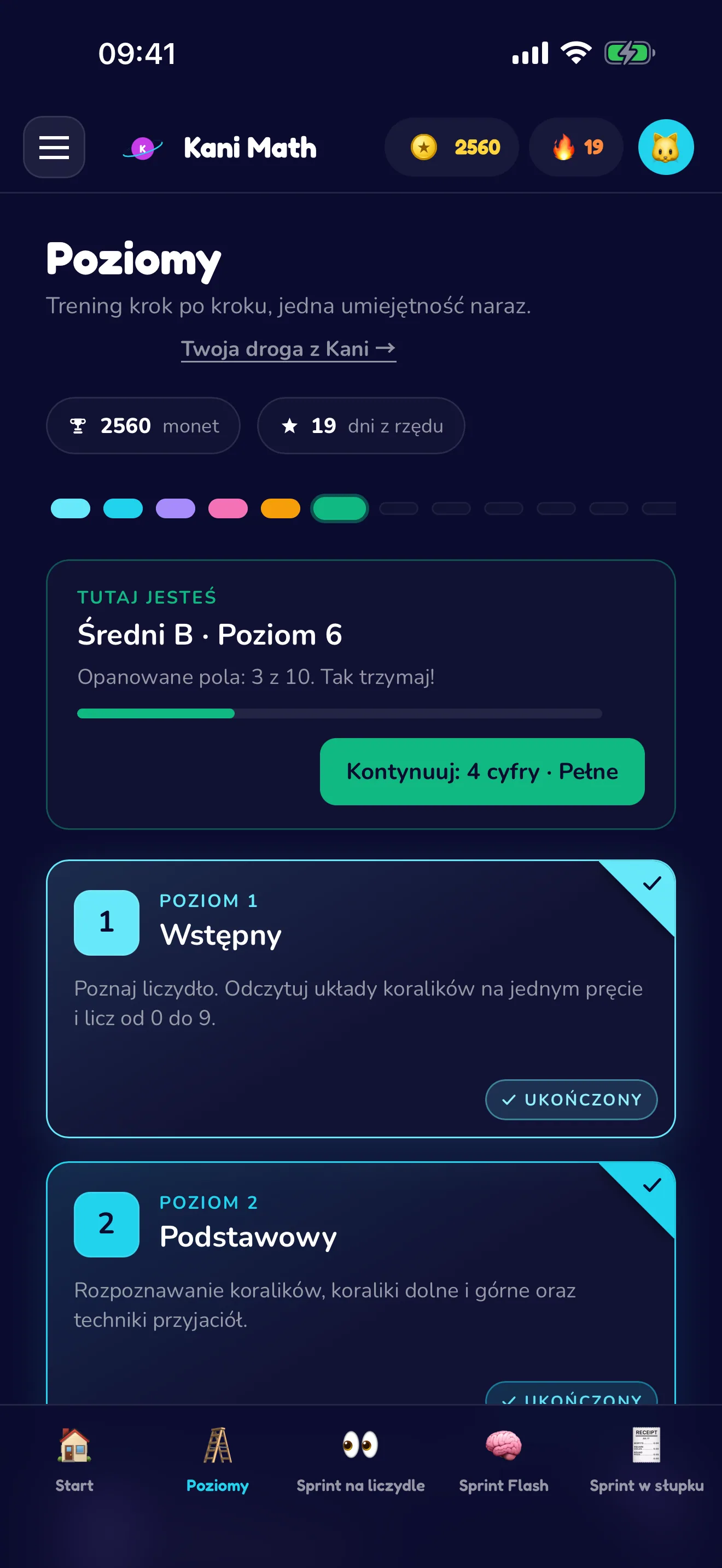 Dziewięć poziomów, jedna umiejętność naraz.