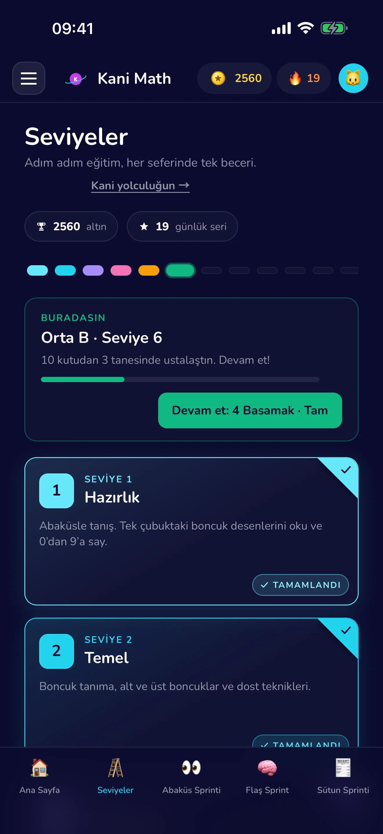 Dokuz seviye, her seferinde tek beceri.
