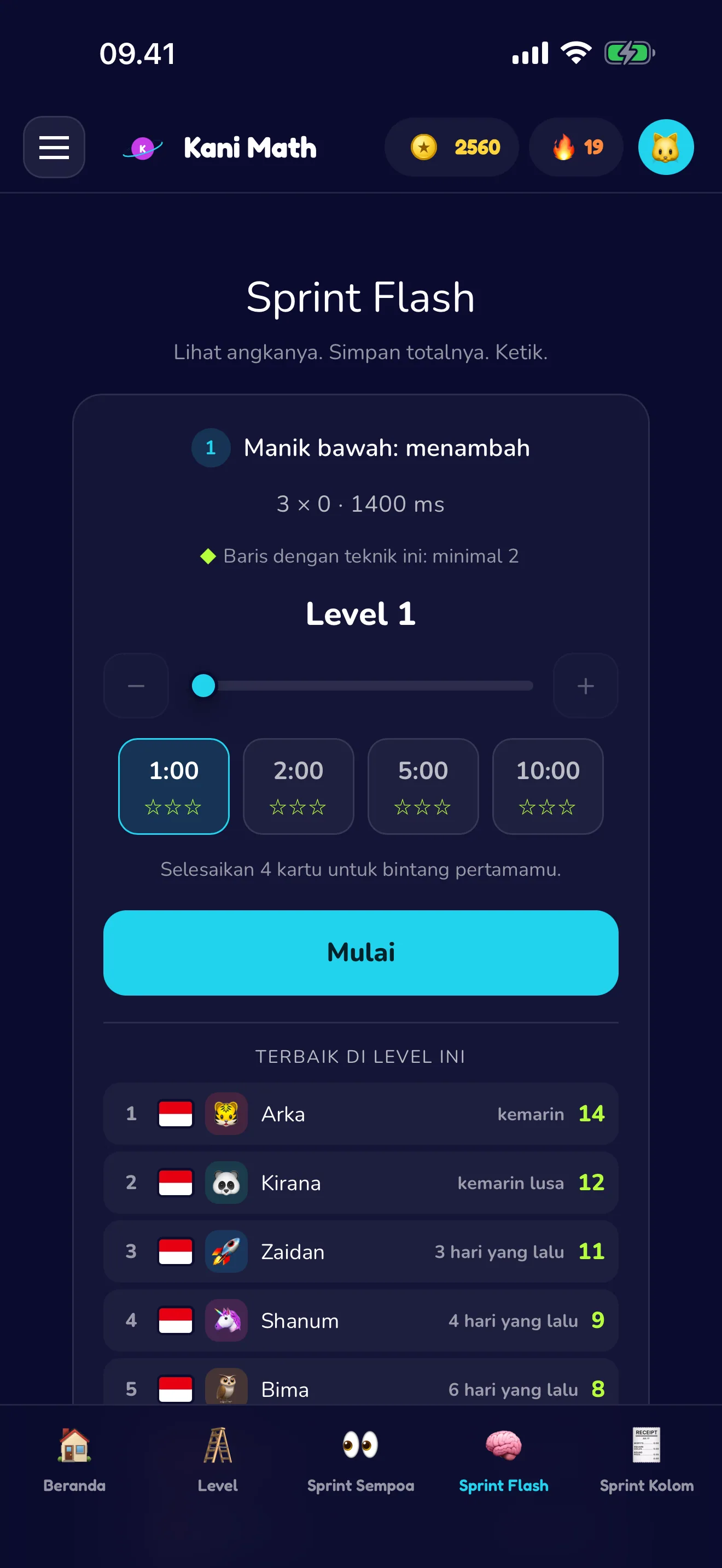 Sprint Flash — simpan totalnya, lalu ketik.