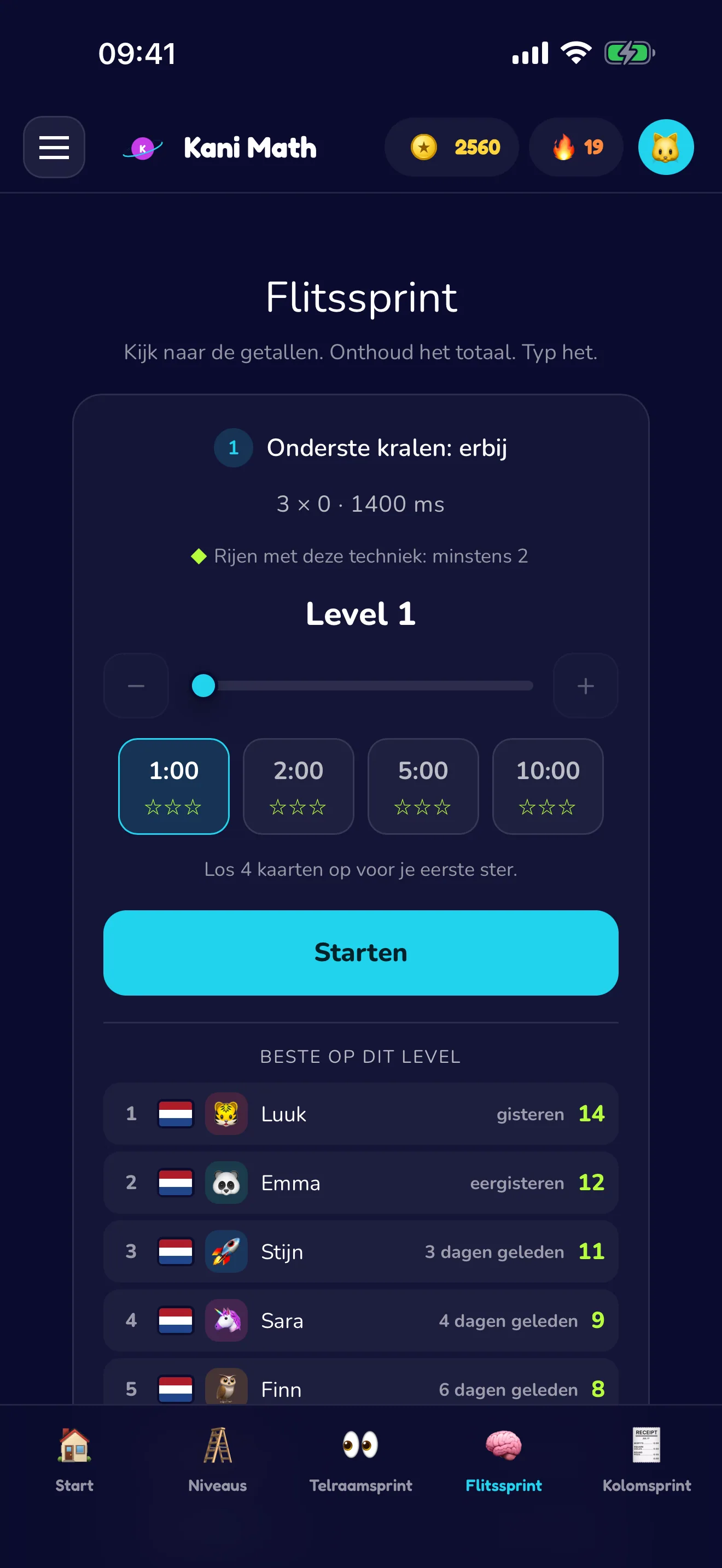 Flitssprint — onthoud het totaal, typ het.