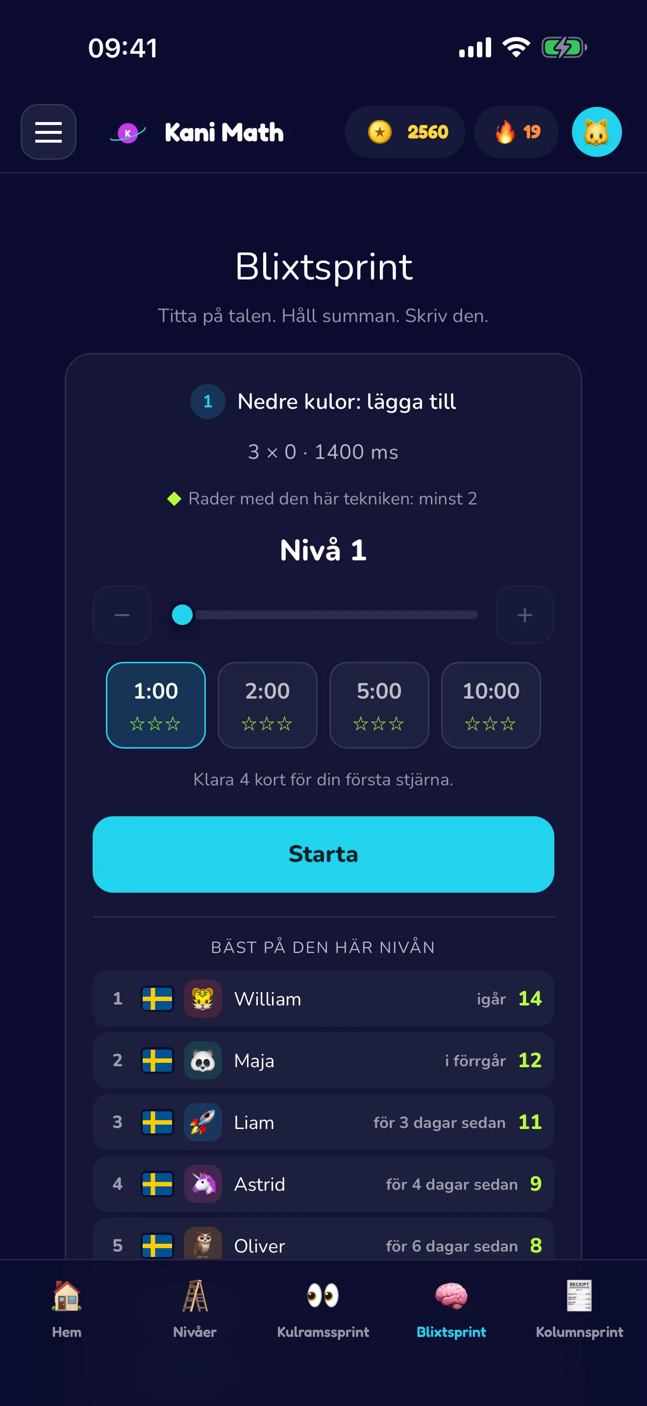 Blixtsprint – håll summan, skriv in den.