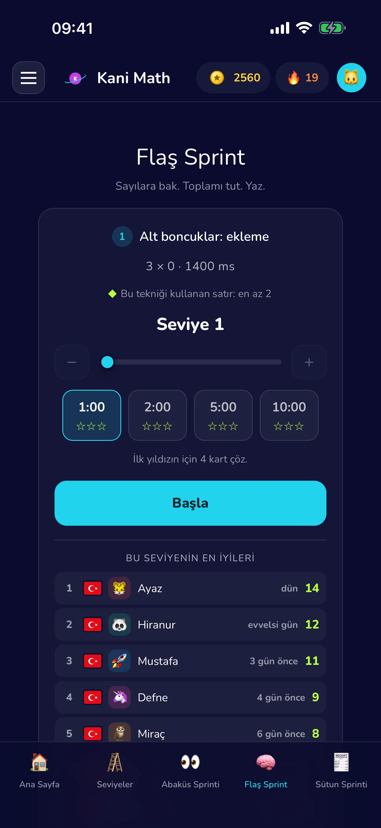 Flaş Sprint — toplamı aklınızda tutun, yazın.