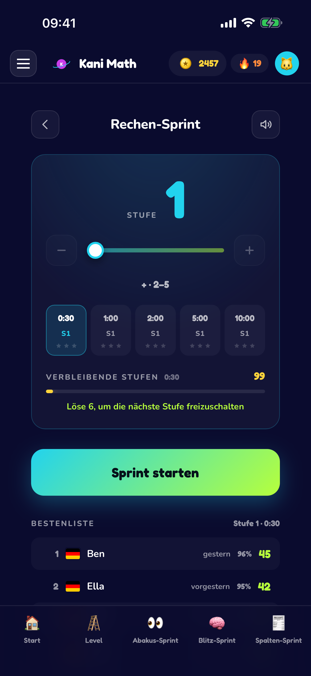 Rechen-Sprint — gegen die Uhr rechnen.