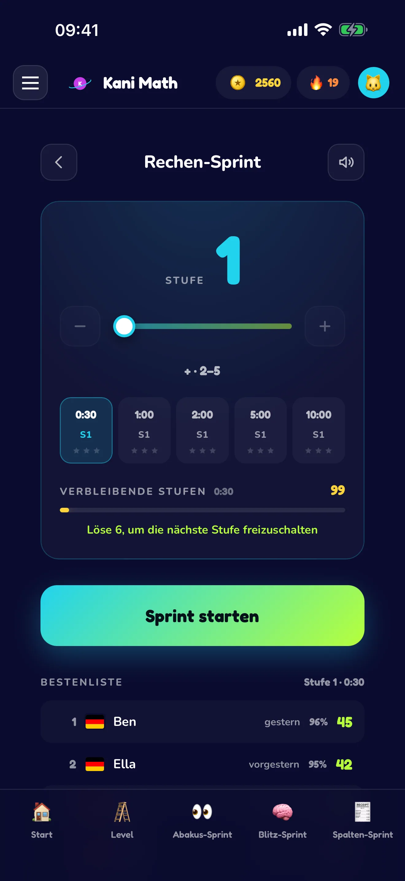Rechen-Sprint — gegen die Uhr rechnen.