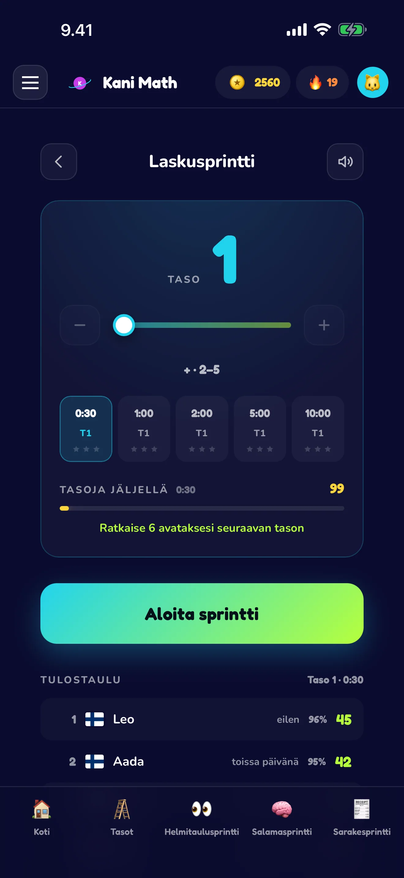 Laskusprintti – ratkaise kelloa vastaan.