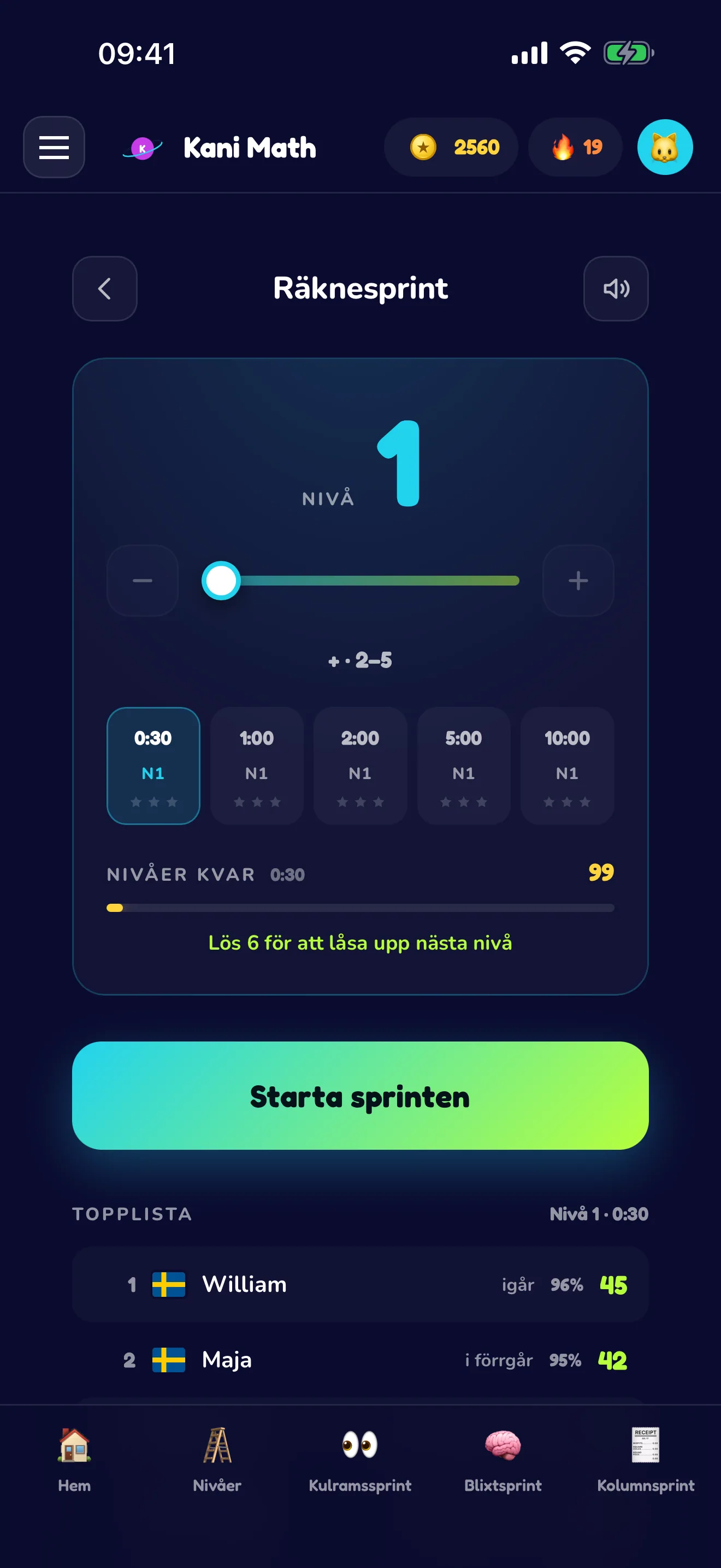 Räknesprint – räkna mot klockan.