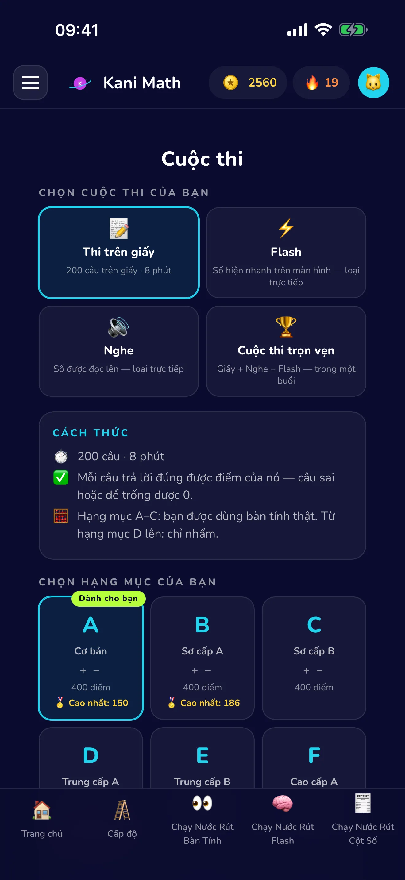 Tập dượt một cuộc thi bàn tính thật.