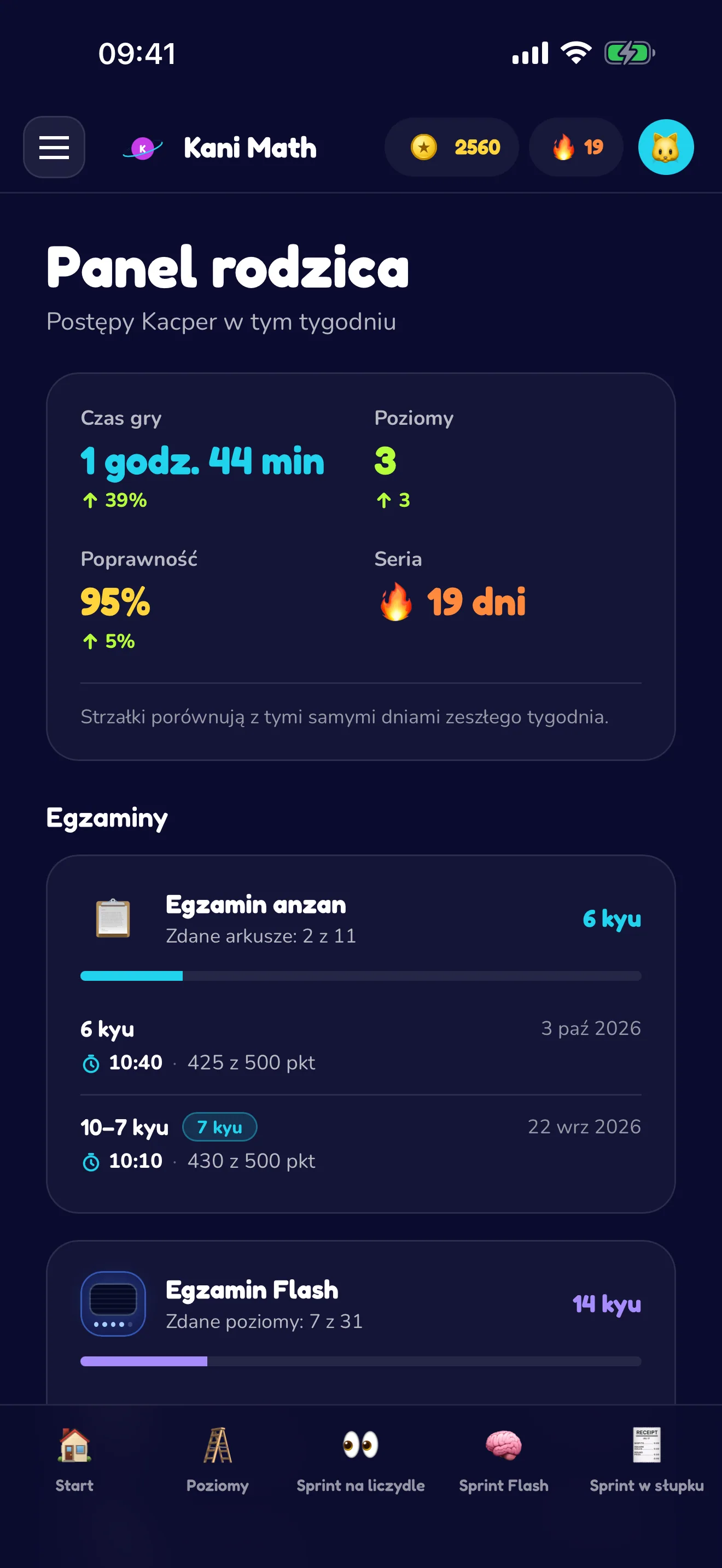 Tygodniowy podgląd postępów dla rodziców.